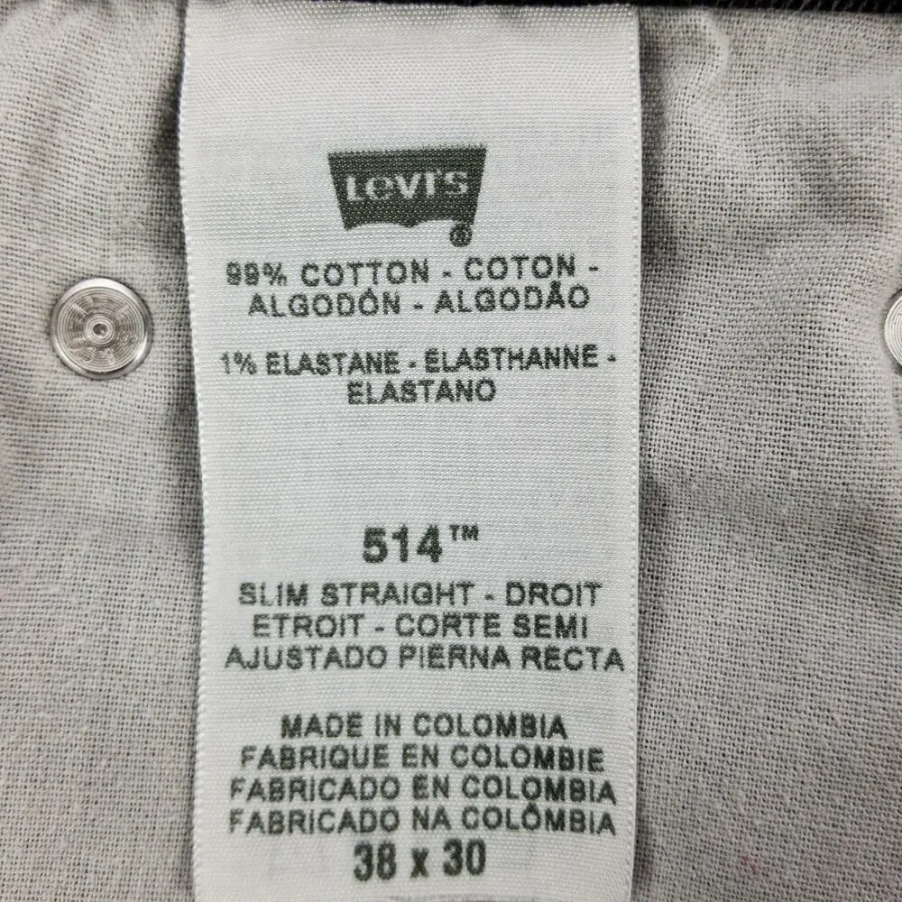 Levi's 514 Slim Straight Jeans Men's 38x30 Black Textured Stretch Denim